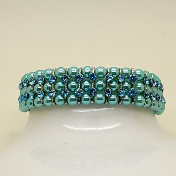 Gorgeous 6mm blue Glass pearl Multi-Strand with blue Stretch fashion Bracelets - Picture 1 of 4